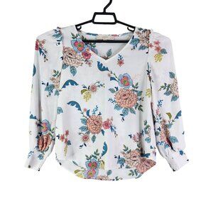 Women's Multicolored LOFT Floral Print Blouse Long Sleeve V Neck Size XSP